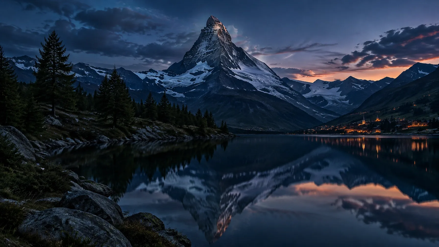 Matterhorn above an alpine lake near Zermatt